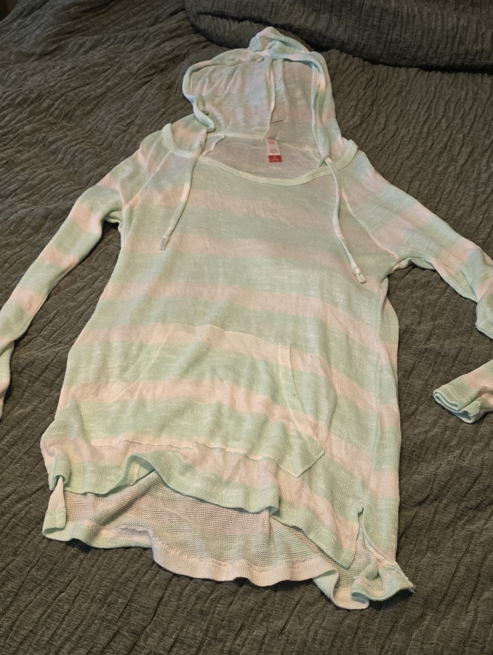 No Boundaries Mint Green & White Striped Lightweight Hooded Top Soft Brand New